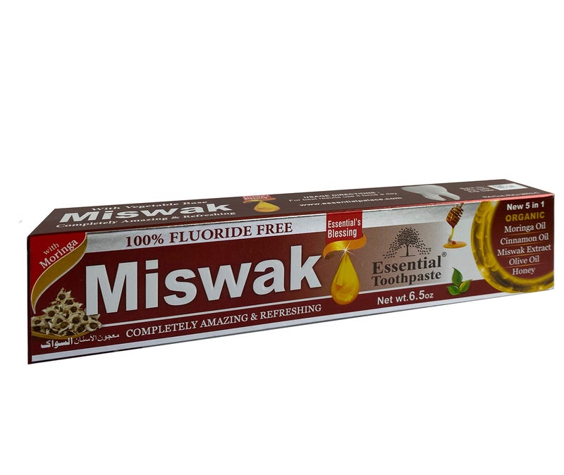 Essential Palace (Pack of 6) Organic Miswak Herbal Whitening Toothpaste - Refreshing- with Moringa Oil, Cinnamon Oil, Miswak Extract, Olive Oil & Honey- 100% Fluoride Free & Vegetable Base - 6.5 Oz - Image 2